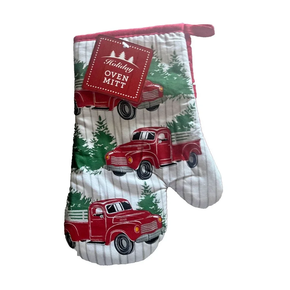 Christmas Tree Farm Red Truck Dish Towel Kitchen Potholder Red Holiday Set Of 4